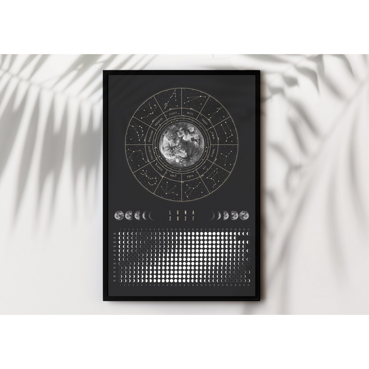 Mondkalender 2027 Poster schwarz // ShellyCreates