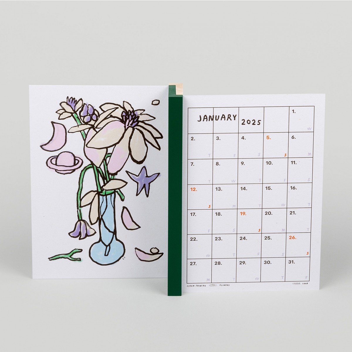 LOOP FLOWERS Postkartenkalender 2025 Kieferngrün / Ahornholz - Corteccia