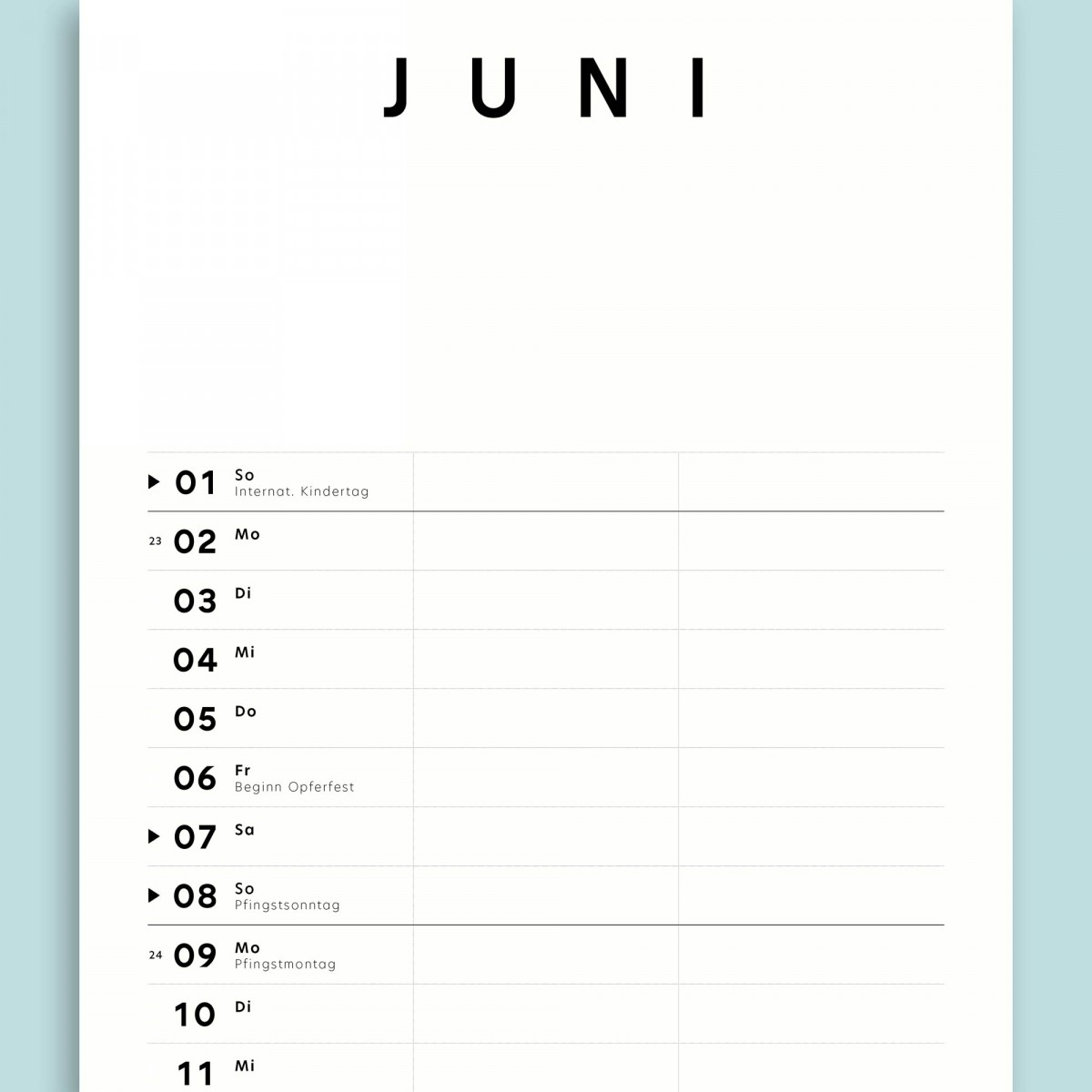 Jahresplaner Nr. 02 / 2 Spalten / ½ A3 / ab sofort / frau rippe