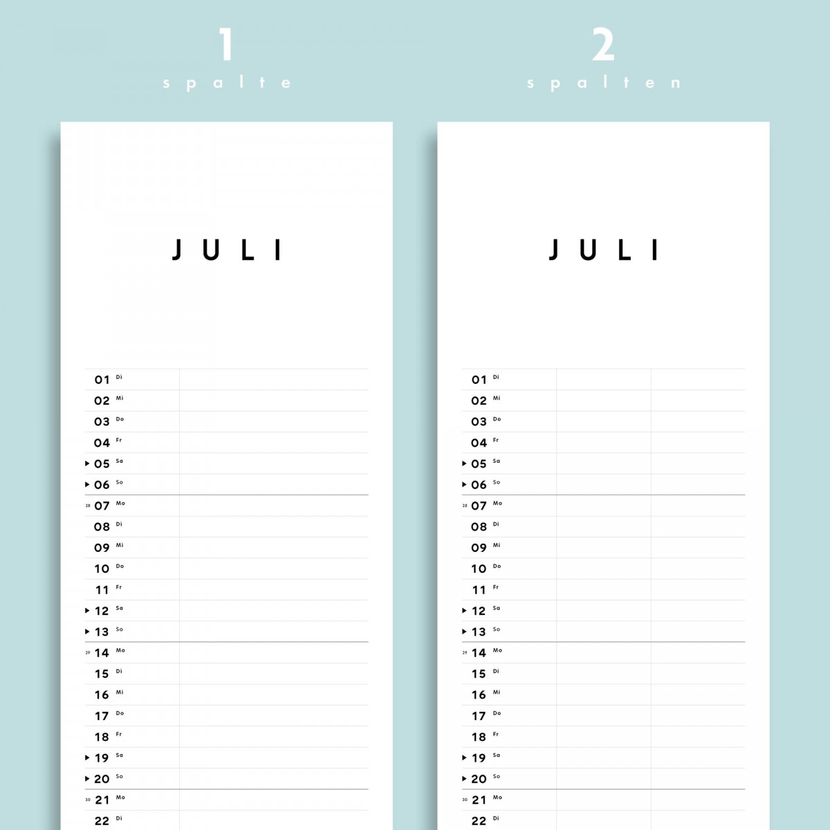 Jahresplaner Nr. 02 / 2 Spalten / ½ A3 / ab sofort / frau rippe