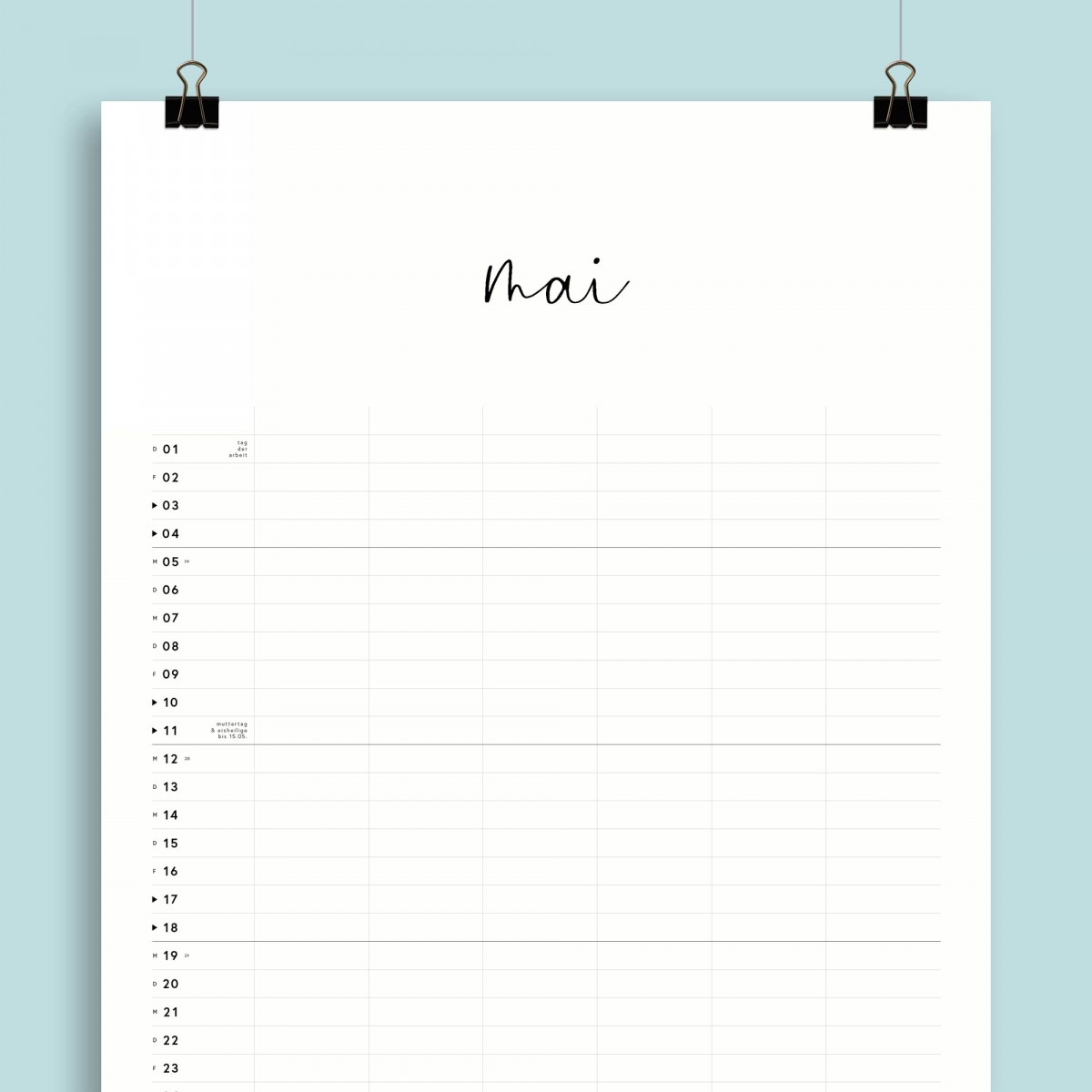 A3 Familienplaner Nr. 03 / 6 Spalten / ab sofort / frau rippe