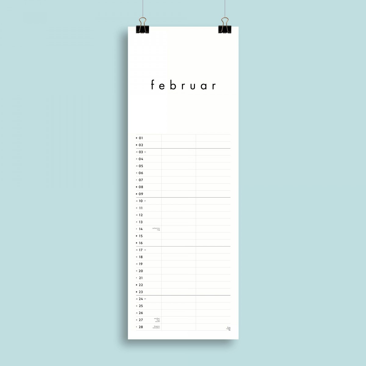Jahresplaner Nr. 04 / 2 Spalten / ½ A3 / ab sofort / frau rippe