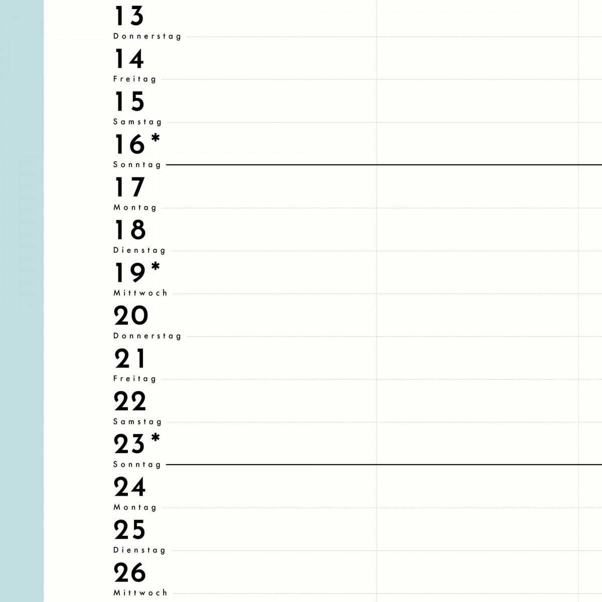 A3 Familienplaner Nr. 05 / 5 Spalten / ab sofort / frau rippe