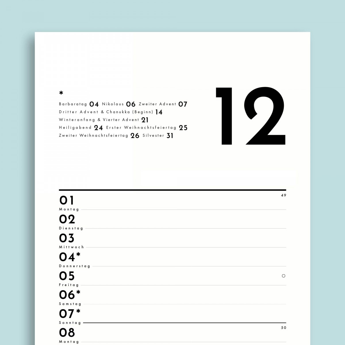 Jahresplaner Nr. 05 / 1 Spalte / ½ A3 / ab sofort / frau rippe