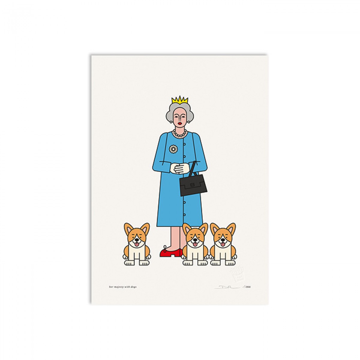 redfries her majesty with dogs – Kunstdruck DIN A3