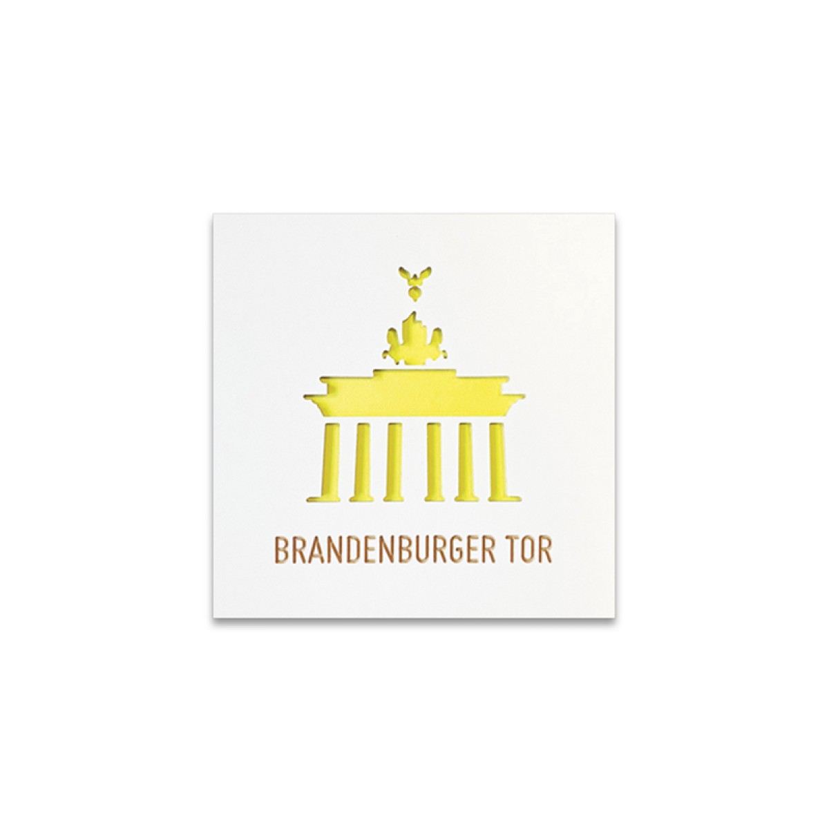 Stadtliebe® | 3D-Holzbild "Brandenburger Tor" veredelt mit CNC-Fräsung Gelb Ohne