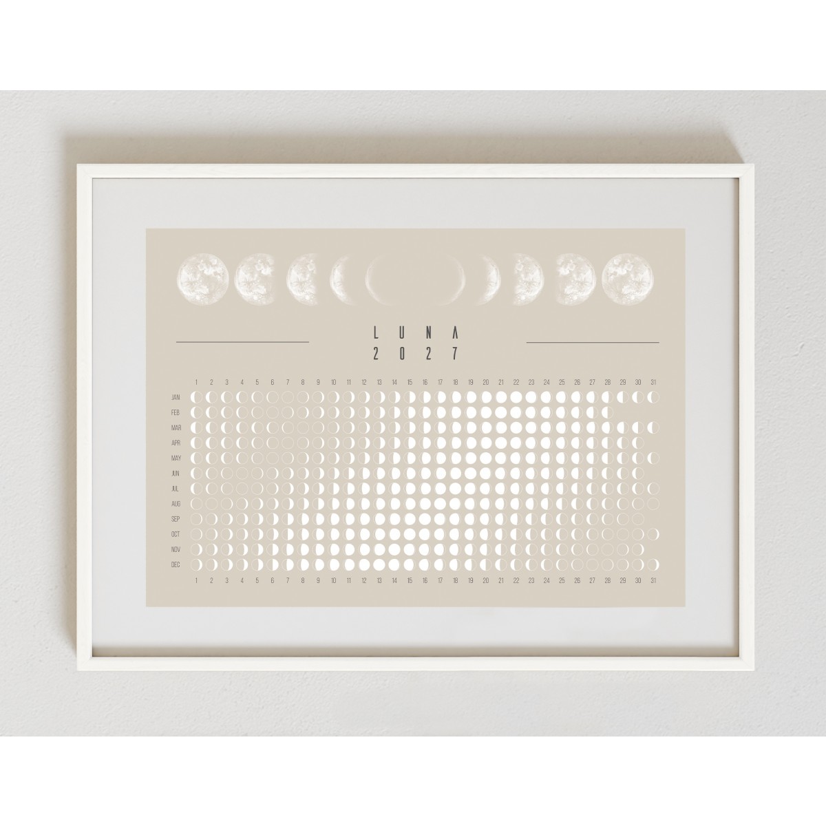 Mondkalender 2027 Poster Beige // ShellyCreates
