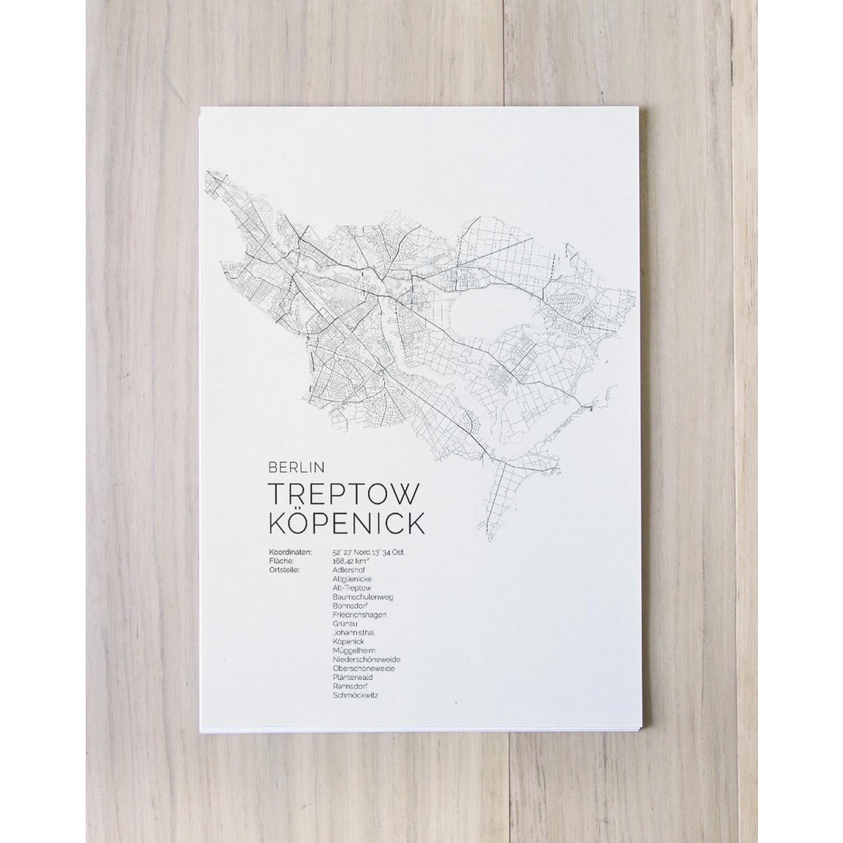 Karte BERLIN Treptow Köpenick als Print im skandinavischen Stil von Skanemarie +++ Geschenkidee zu Weihnachten