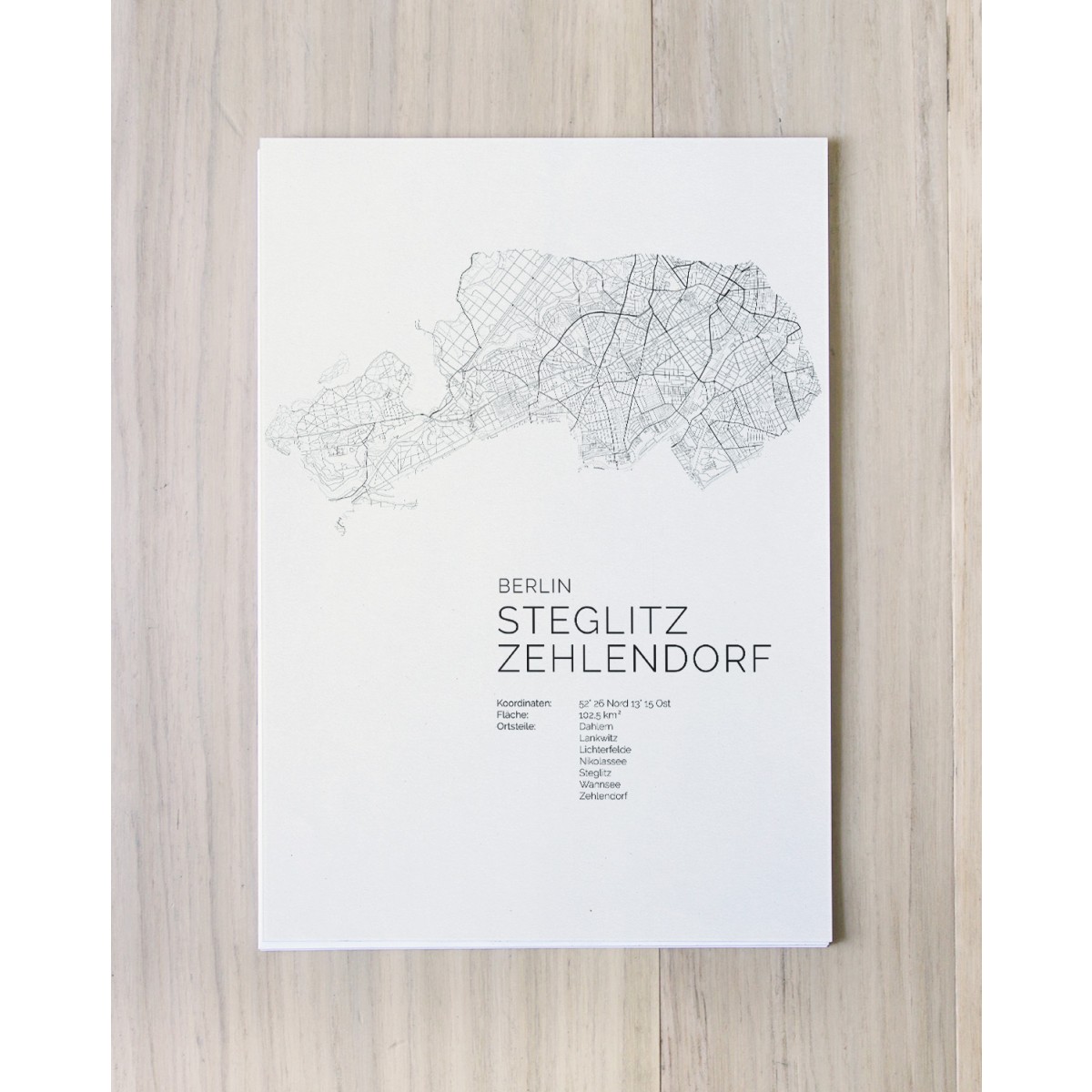 Karte BERLIN Steglitz Zehlendorf als Print im skandinavischen Stil von Skanemarie +++ Geschenkidee zu Weihnachten