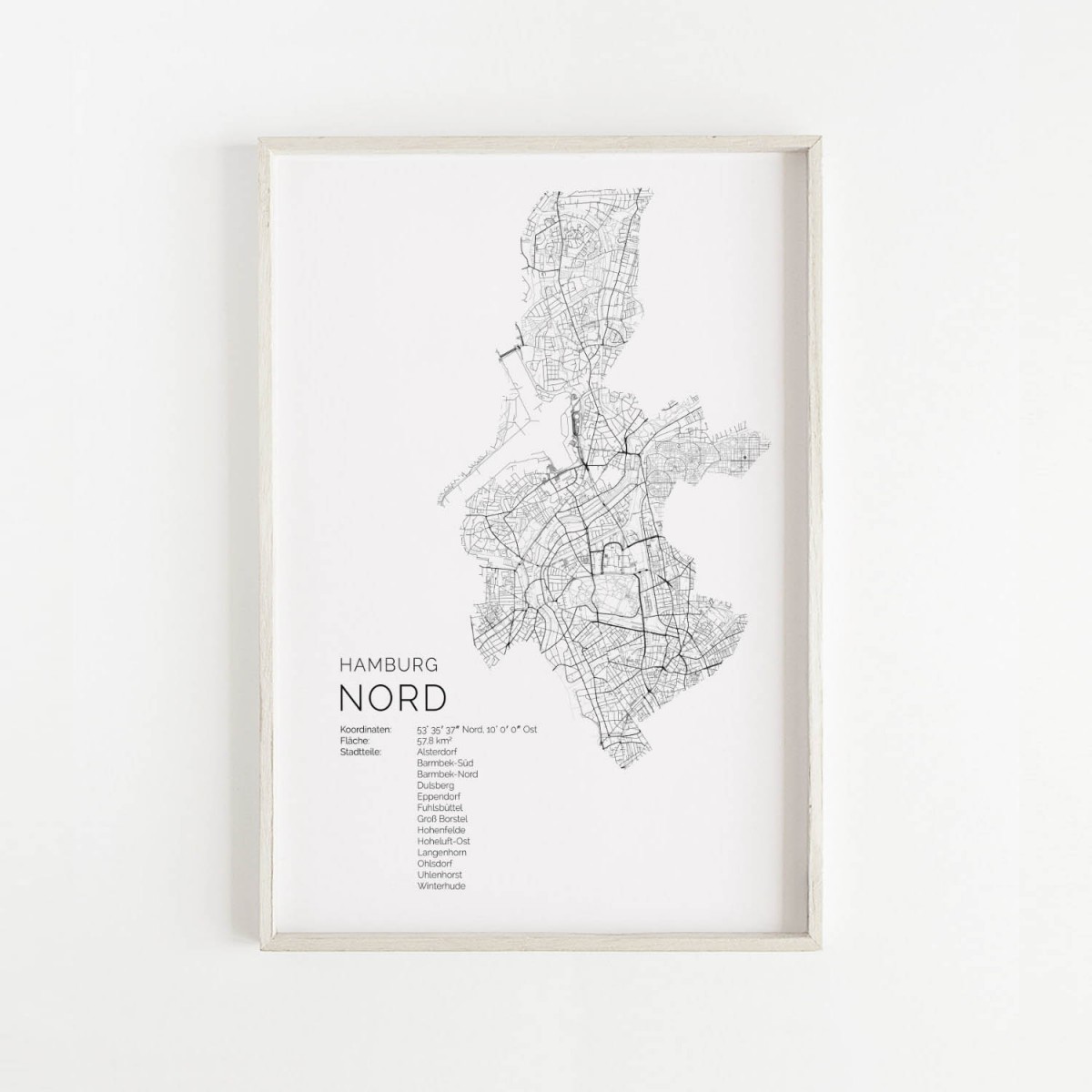 Hamburg Nord Karte als hochwertiger Print - Posterdruck im skandinavischen Stil von Skanemarie