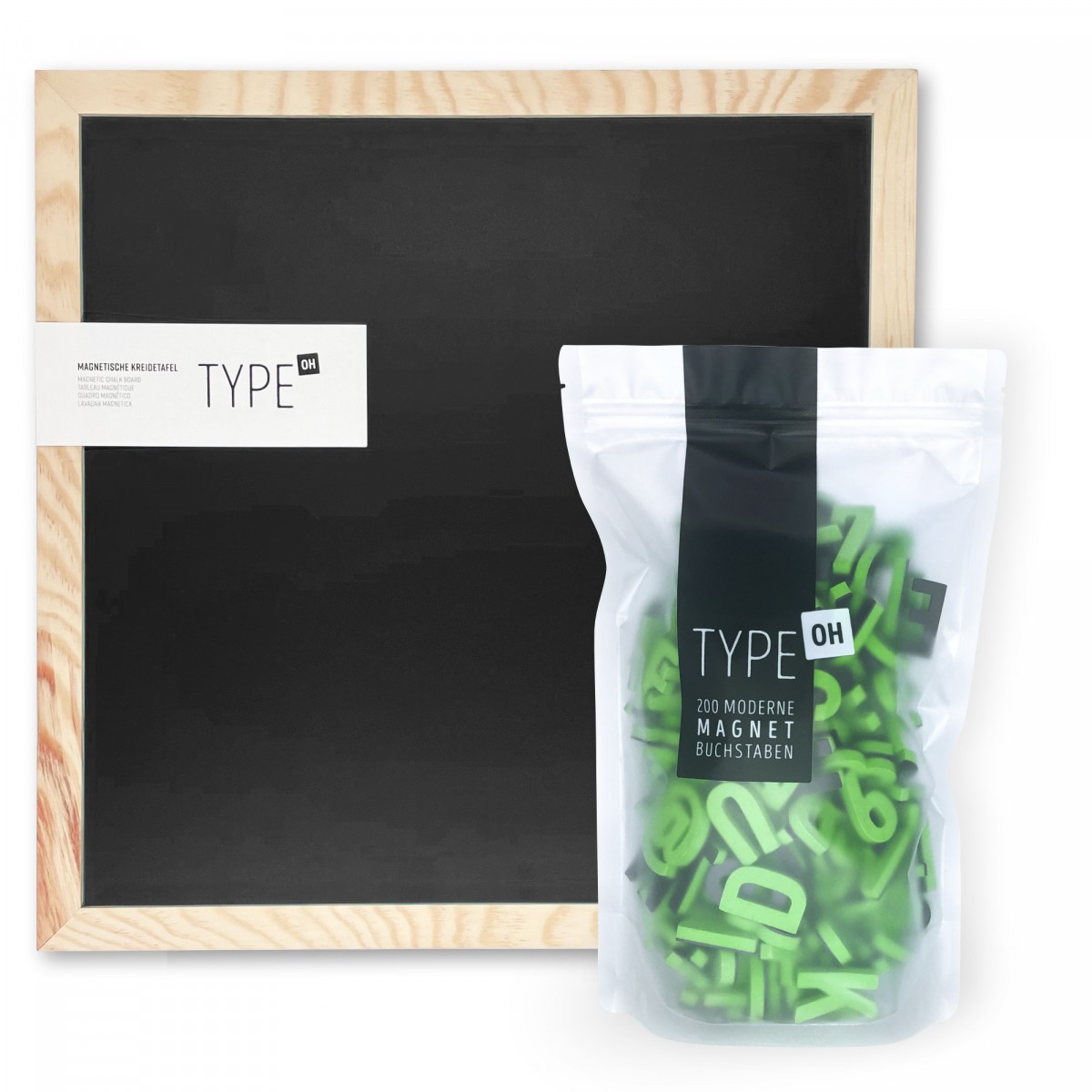 TYPE OH Set: Magnetische Kreidetafel & Moderne Magnetbuchstaben
