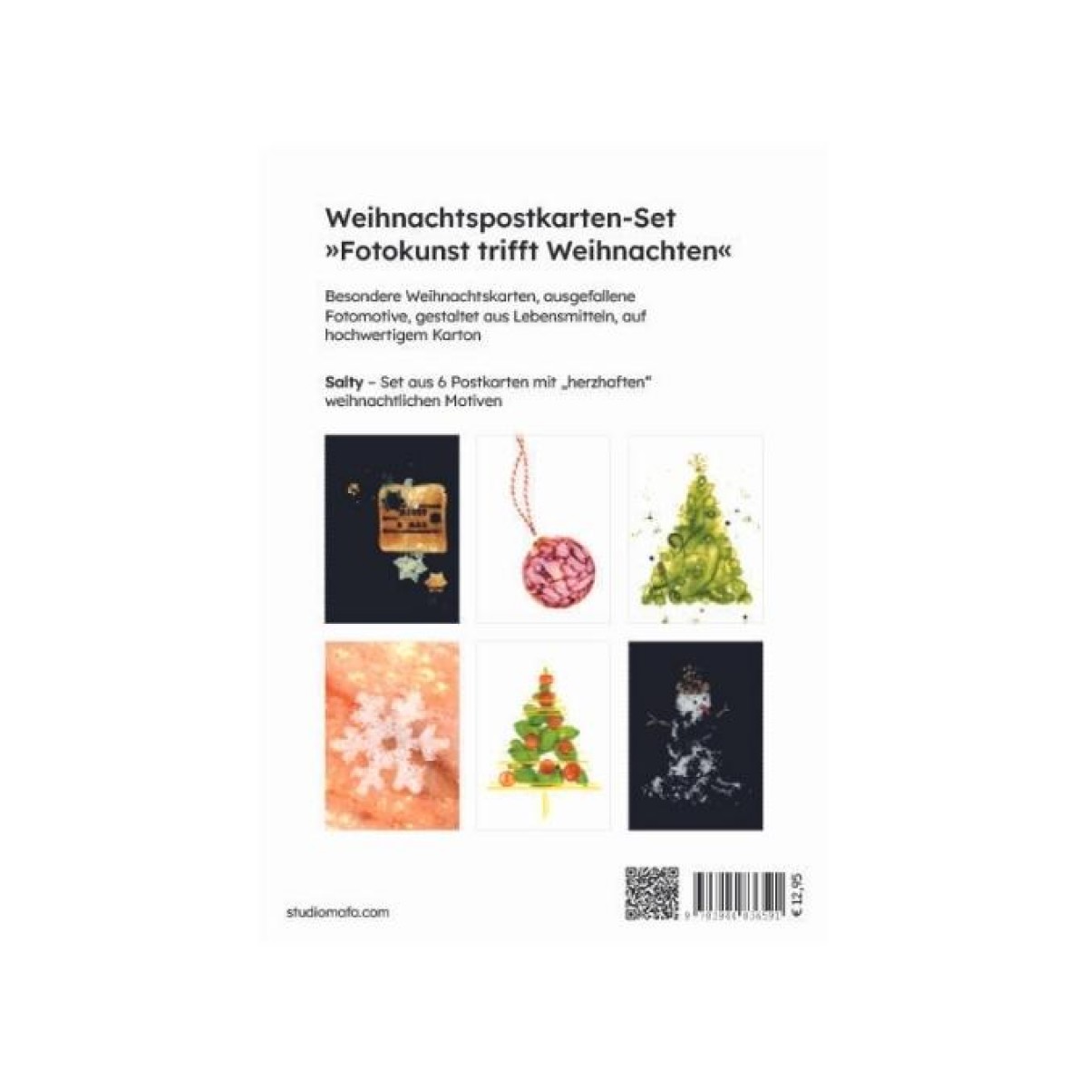 Salty – Set aus 6 Postkarten mit „herzhaften“  
weihnachtlichen Motiven