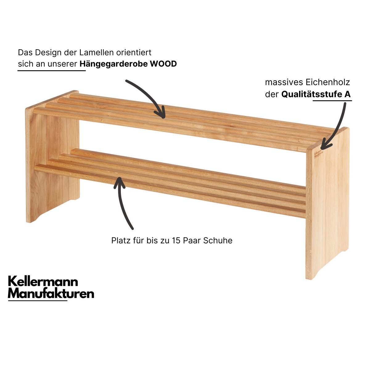 Schuhregal Eiche DOUBLE | 60 cm, 80 cm & 110 cm | Kellermann Manufakturen
