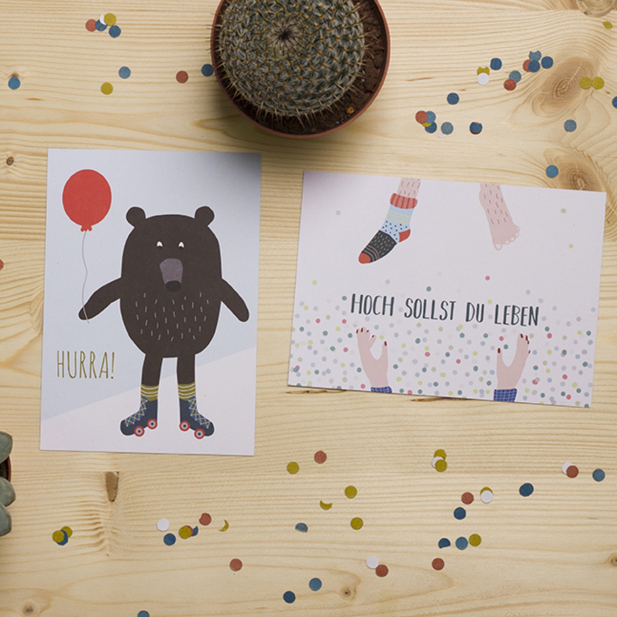 HEJ Marlen Postkarten „Hurra“ und „Hoch Hoch Hoch“ | Set aus 2 Karten