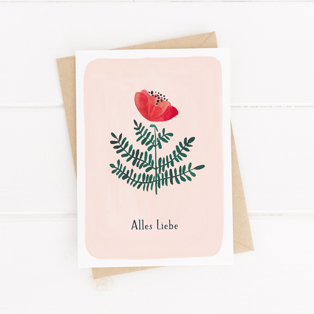 Paperlandscape | Faltkarte "Alles Liebe" | botanisch | Pflanzen | Aquarell Wildblume rot