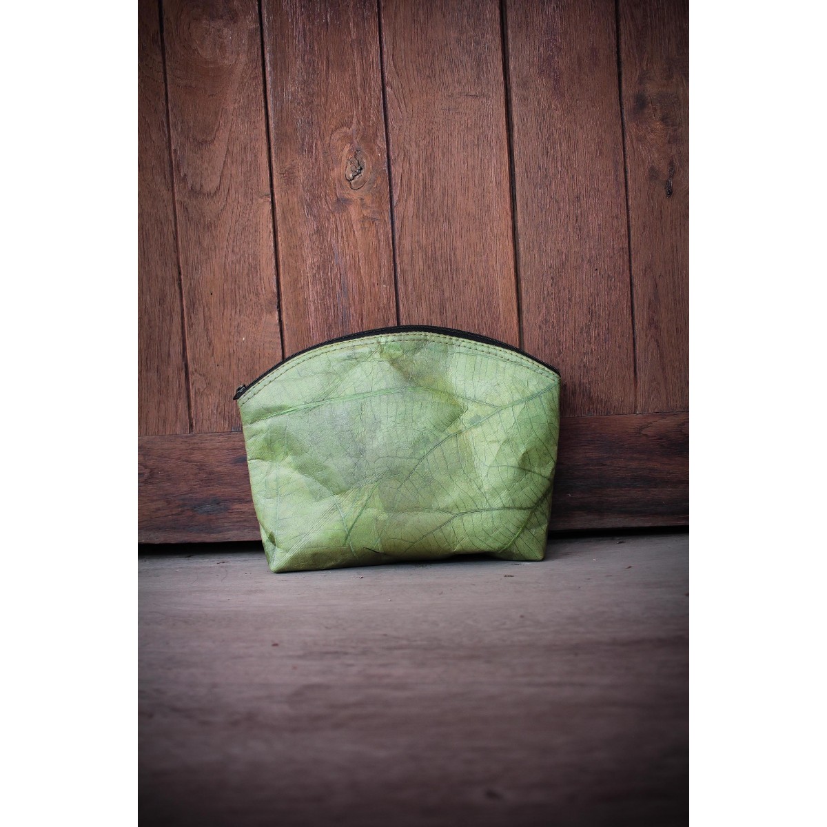 Kosmetiktasche aus Blattleder | Kulturbeutel Damen | nachhaltige Kulturtasche Herren | Schminktasche | ausgefallenes Hochzeitsgeschenk in grün
