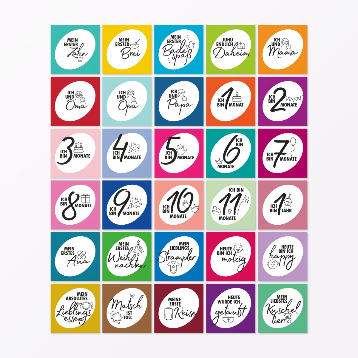 TYPOP 30-teiliges Set Meilensteinkarten „Mein erstes Jahr“ quadratisch