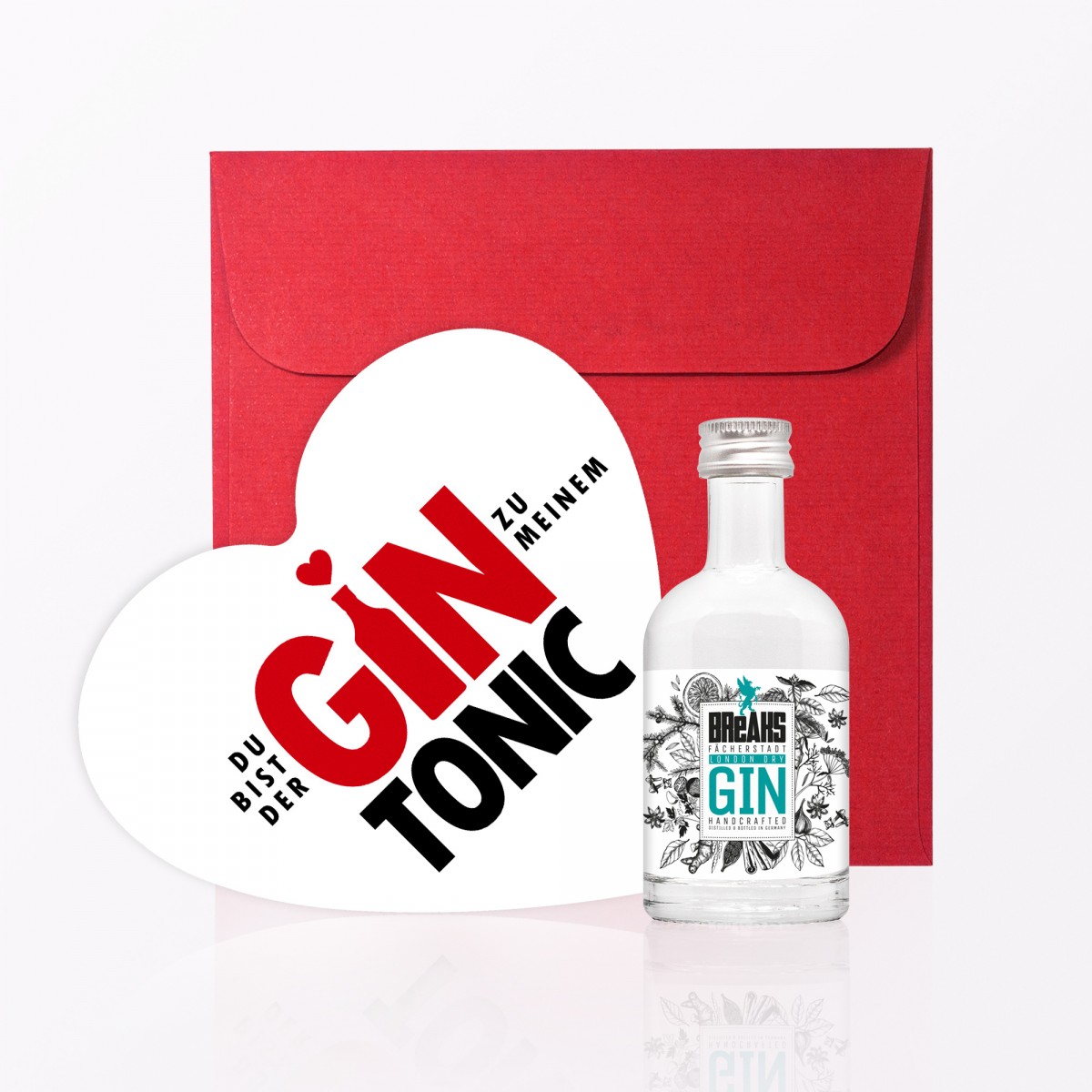 TYPOP Set "Gin Tonic" // Postkarte in Herzform inkl. Umschlag + Little Breaks Gin
