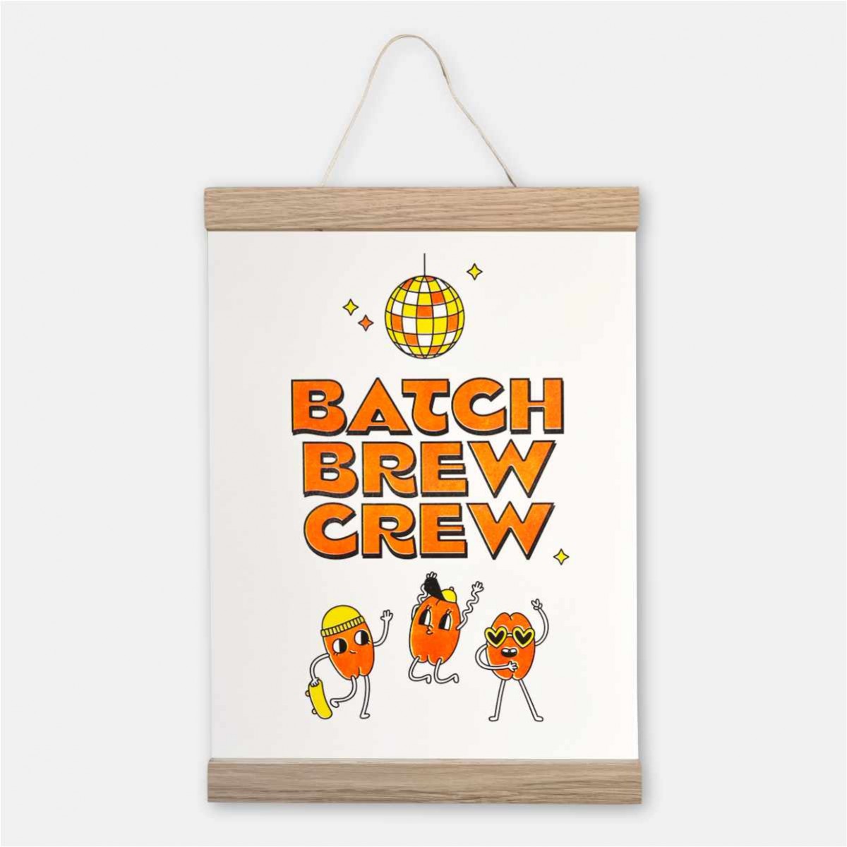 Riso-Poster Batch Brew Crew & Magnetischer Aufhänger – Brunhilda