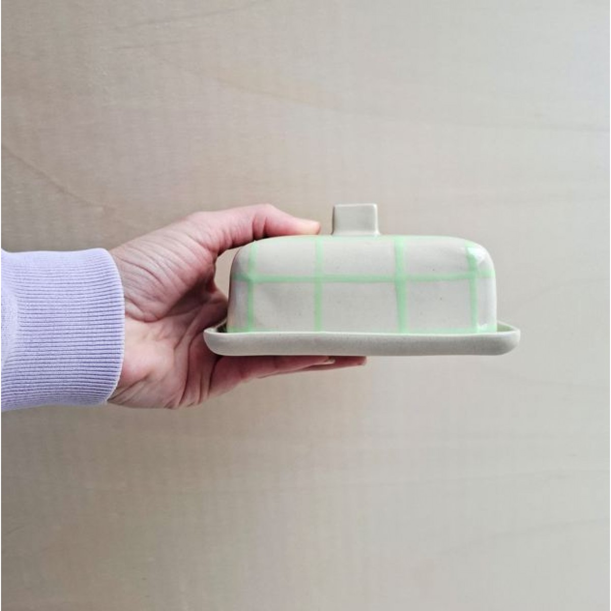 Skelini - Keramik Butterdose handgemacht grün