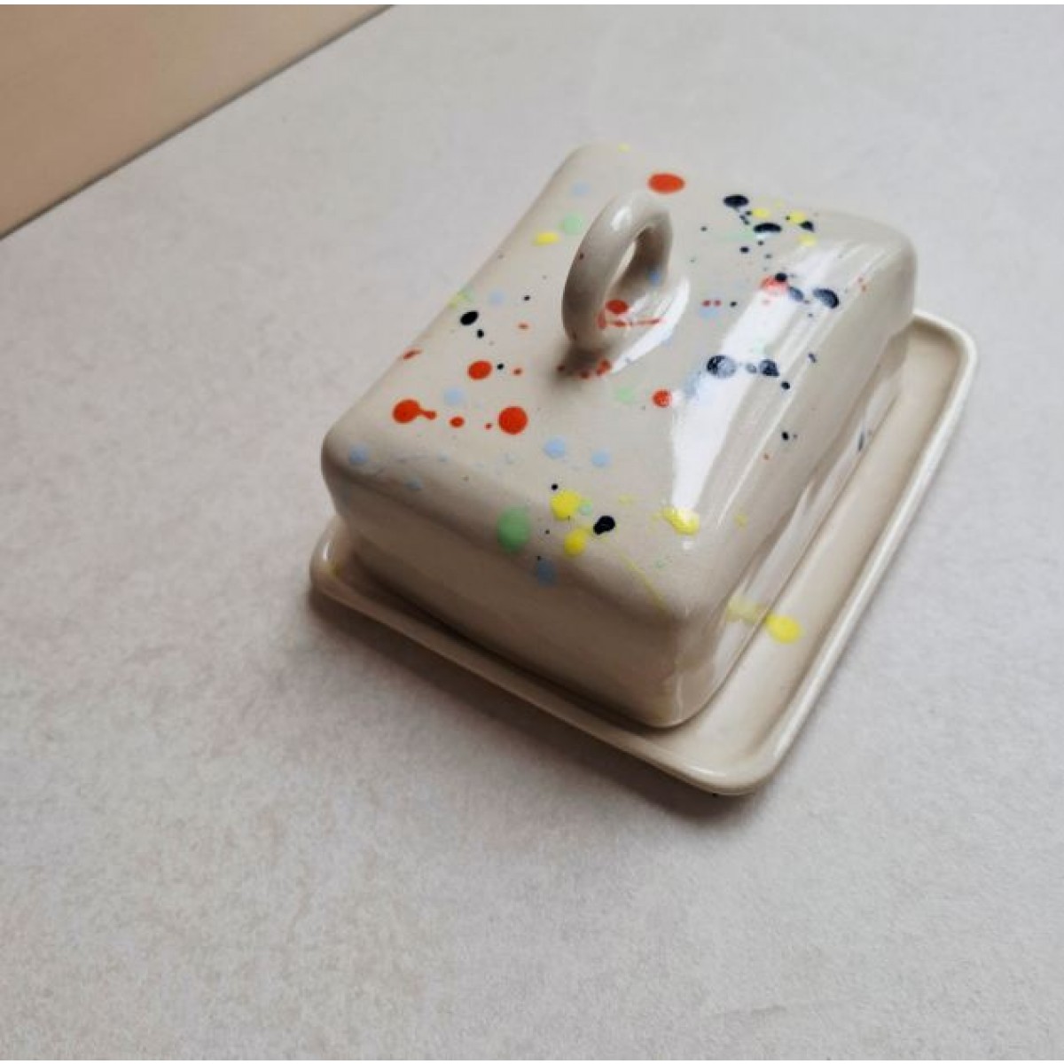 Skelini - Keramik Butterdose handgemacht bunt mit Henkel
