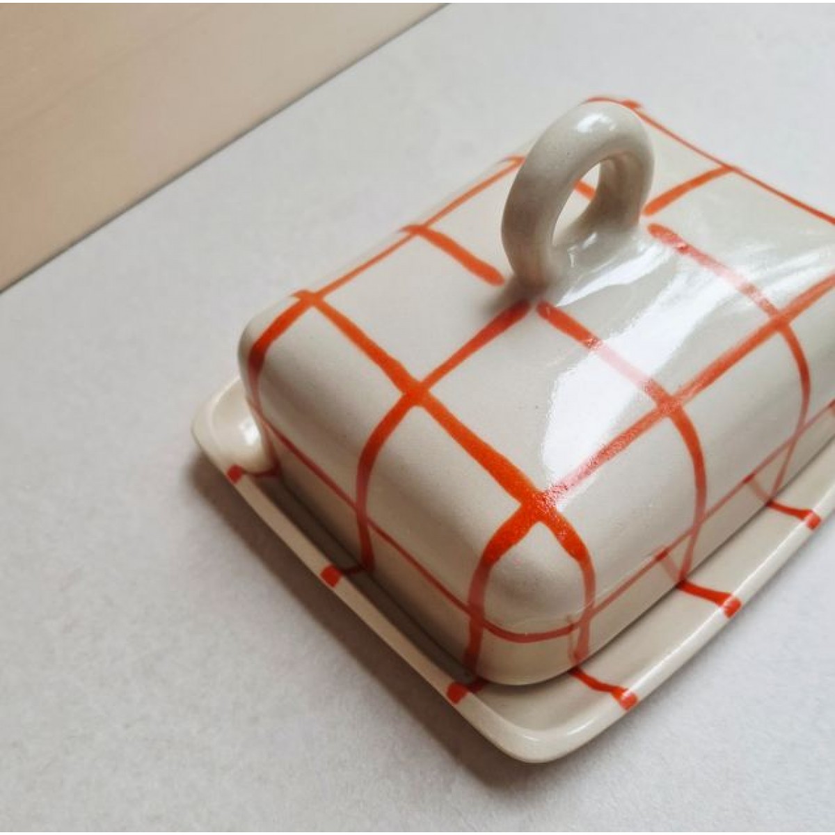 Skelini - Keramik Butterdose handgemacht orange mit Henkel