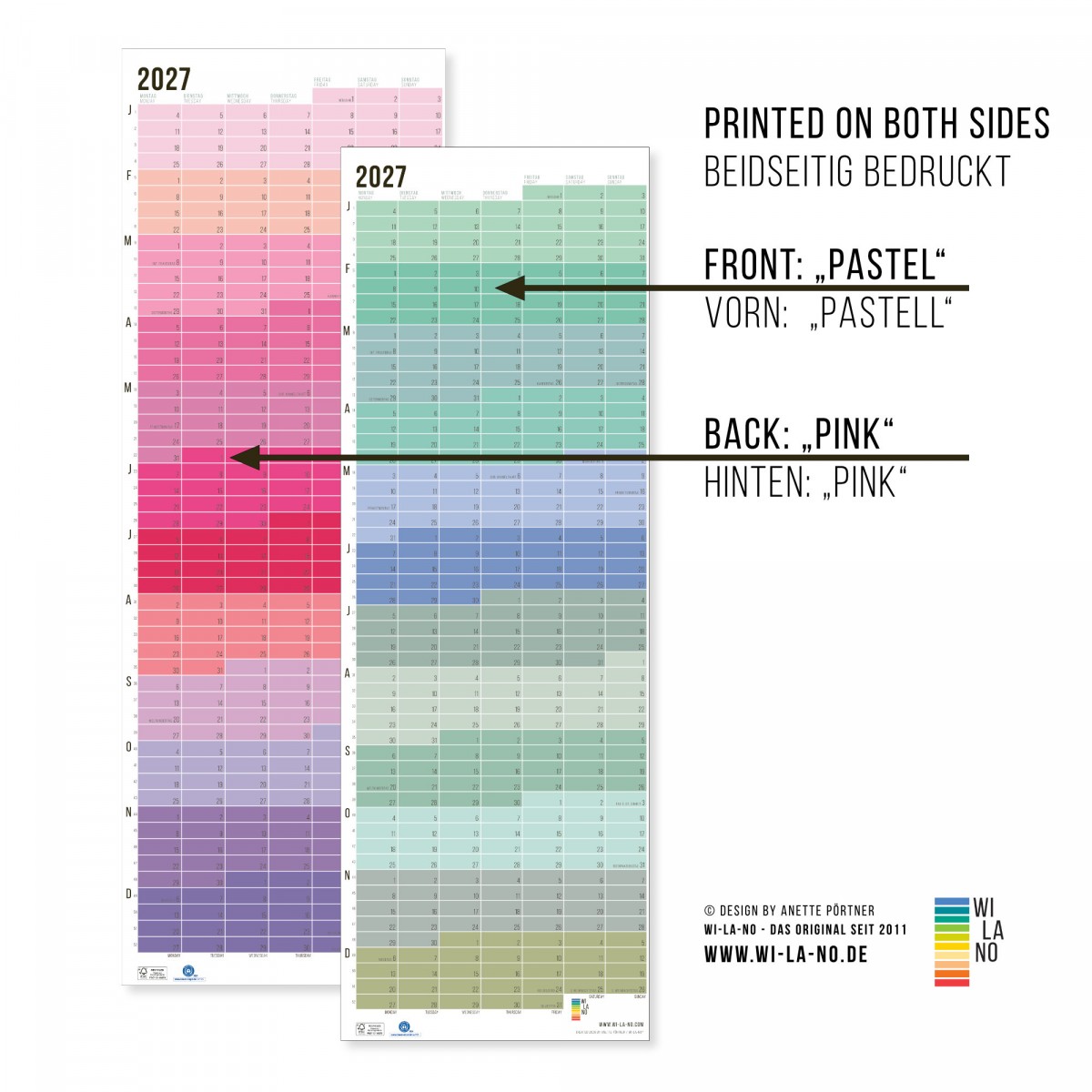 2027 Wandkalender „Pastell-Türkis“ - Das Original von Wi-La-No | Jahresplaner | Beidseitig bedruckt | Limited Edition | 100% Recyclingpapier 