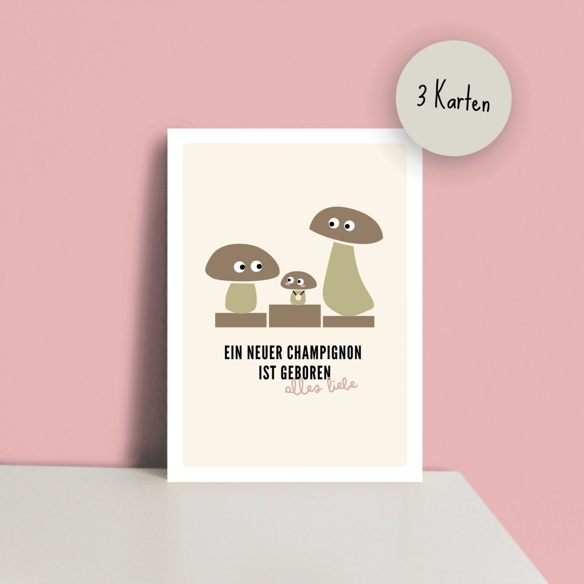 Geburt „Champignon ist geboren“ / Postkarte A6 3er-Set / issgut