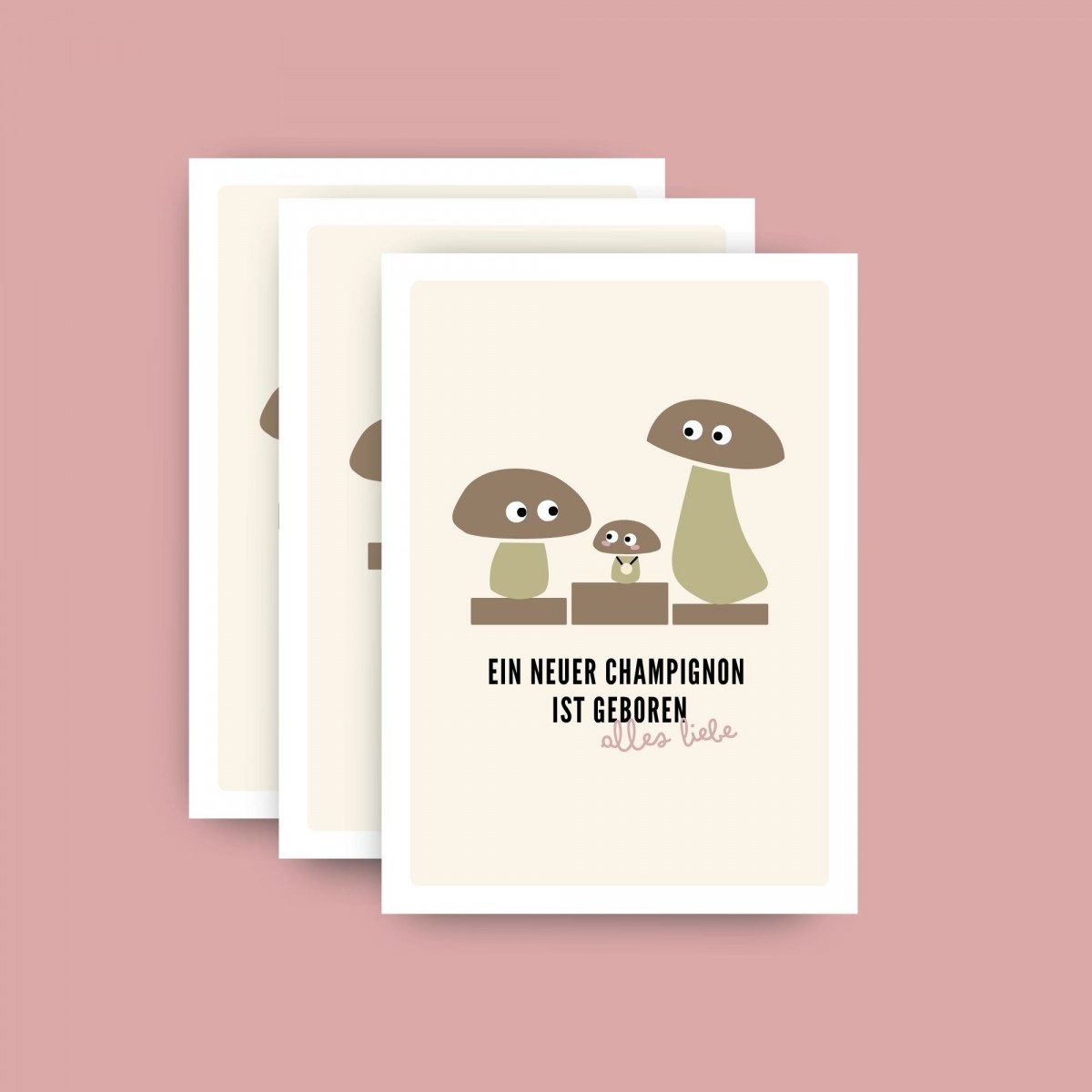 Geburt „Champignon ist geboren“ / Postkarte A6 3er-Set / issgut