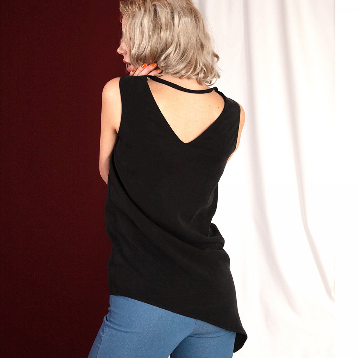 WiDDA - asymmetrische Bluse "Nena" aus Tencel in Schwarz