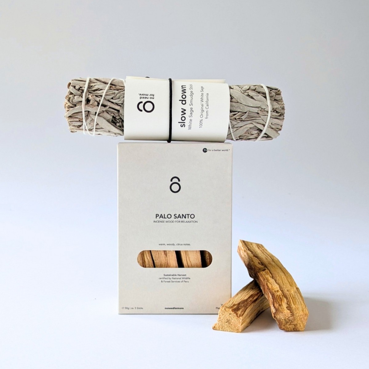 Räucherset: Nachhaltiges Palo Santo Holz & 100% Weißer Salbei Räucherbündel Daily Reset - noneedformore