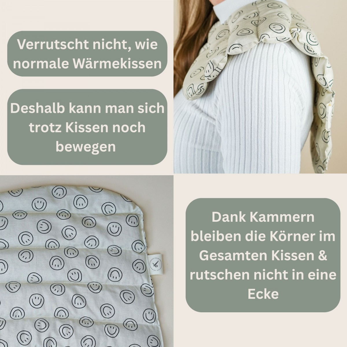 Wärmekissen Schulter Nacken mit Bio-Dinkelkern "Smiley" – Tochter von Walter
