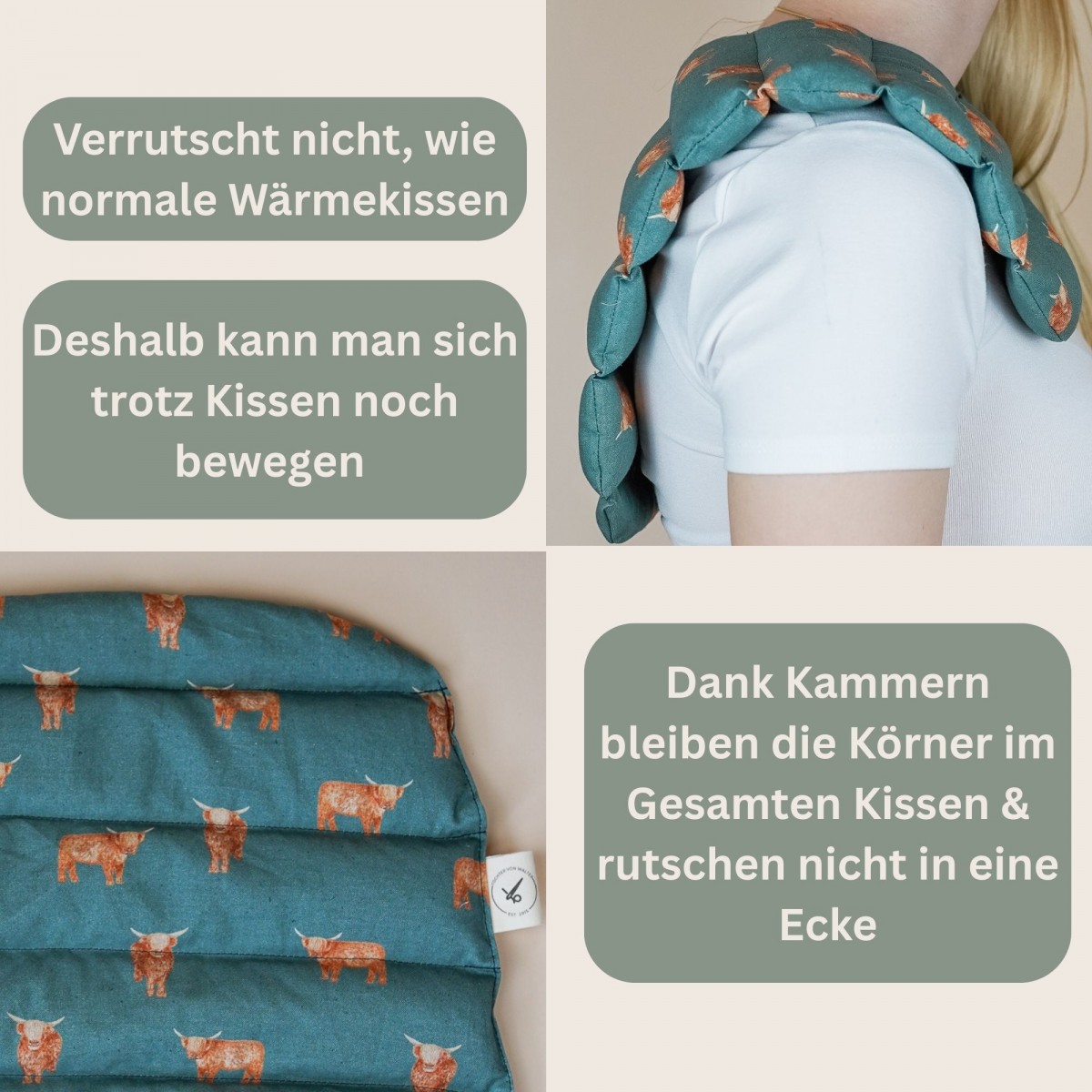 Dinkelkissen für Schulter und Nacken "Cow" – Tochter von Walter