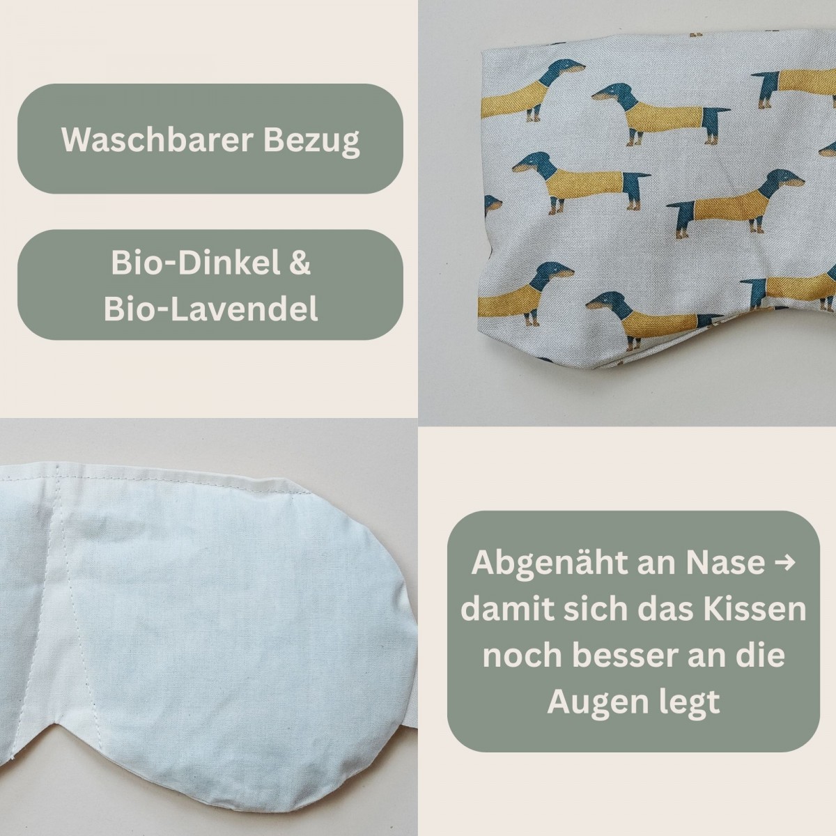2. Yoga Augenkissen „Dackel" mit Bio Dinkel – für Meditation, Tiefenentspannung & Yoga, weicher Baumwollbezug - Tochter von Walter