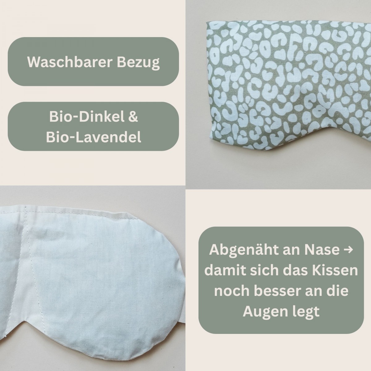 Augenkissen Yoga Bio Lavendel Dinkel „Leoprint Salbei“ – für Meditation, Entspannung & Stressabbau, waschbarer Baumwollbezug - Tochter von Walter