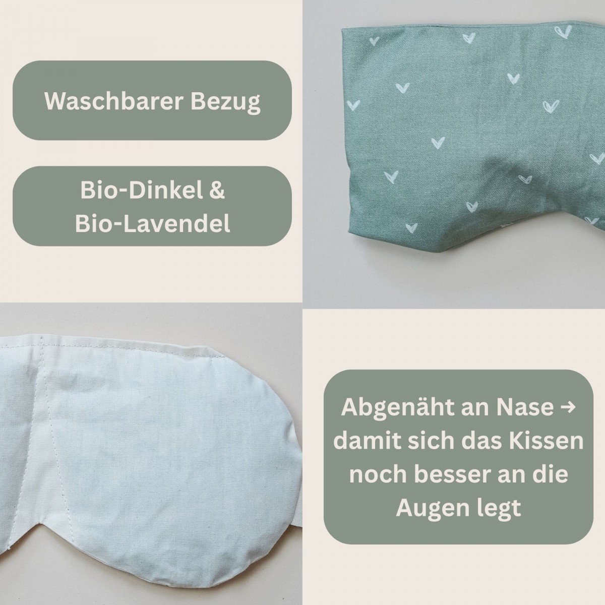 Yoga Augenkissen „Matcha" mit Bio Dinkel – für Meditation, Tiefenentspannung & Yoga, weicher Baumwollbezug - Tochter von Walter