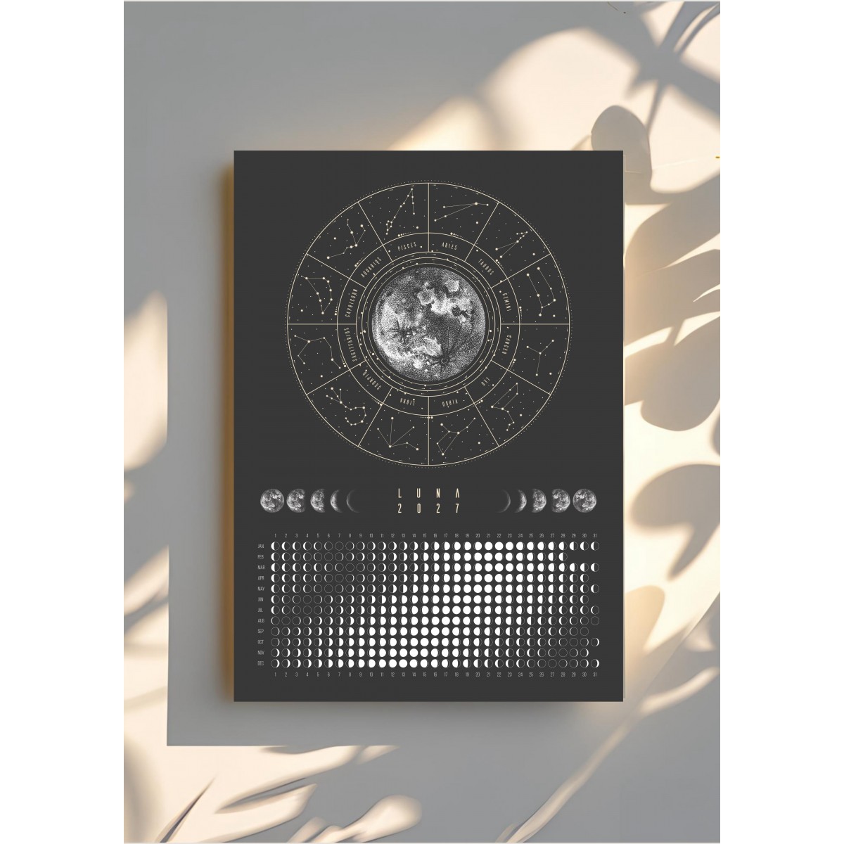 Mondkalender 2027 Poster schwarz // ShellyCreates