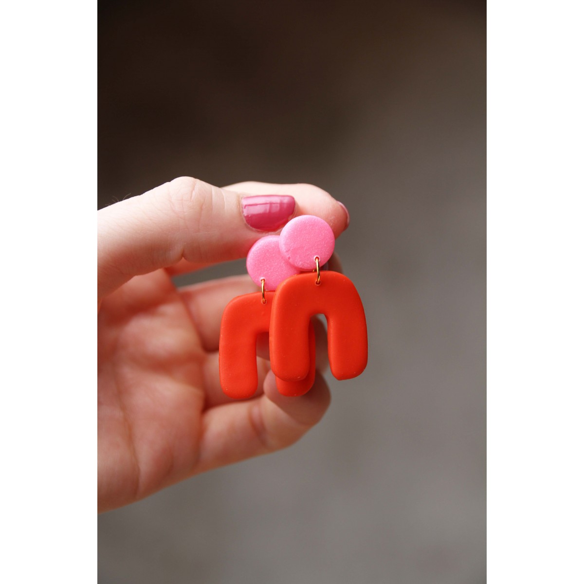 Salut Julie • Polymerton Ohrring 'poppy pink U'