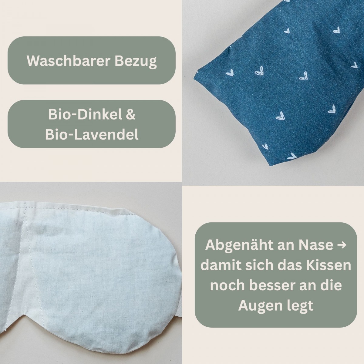 6. Yoga Augenkissen mit abnehmbaren Bezug „Blau“ Lavendelduft - Tochter von Walter 