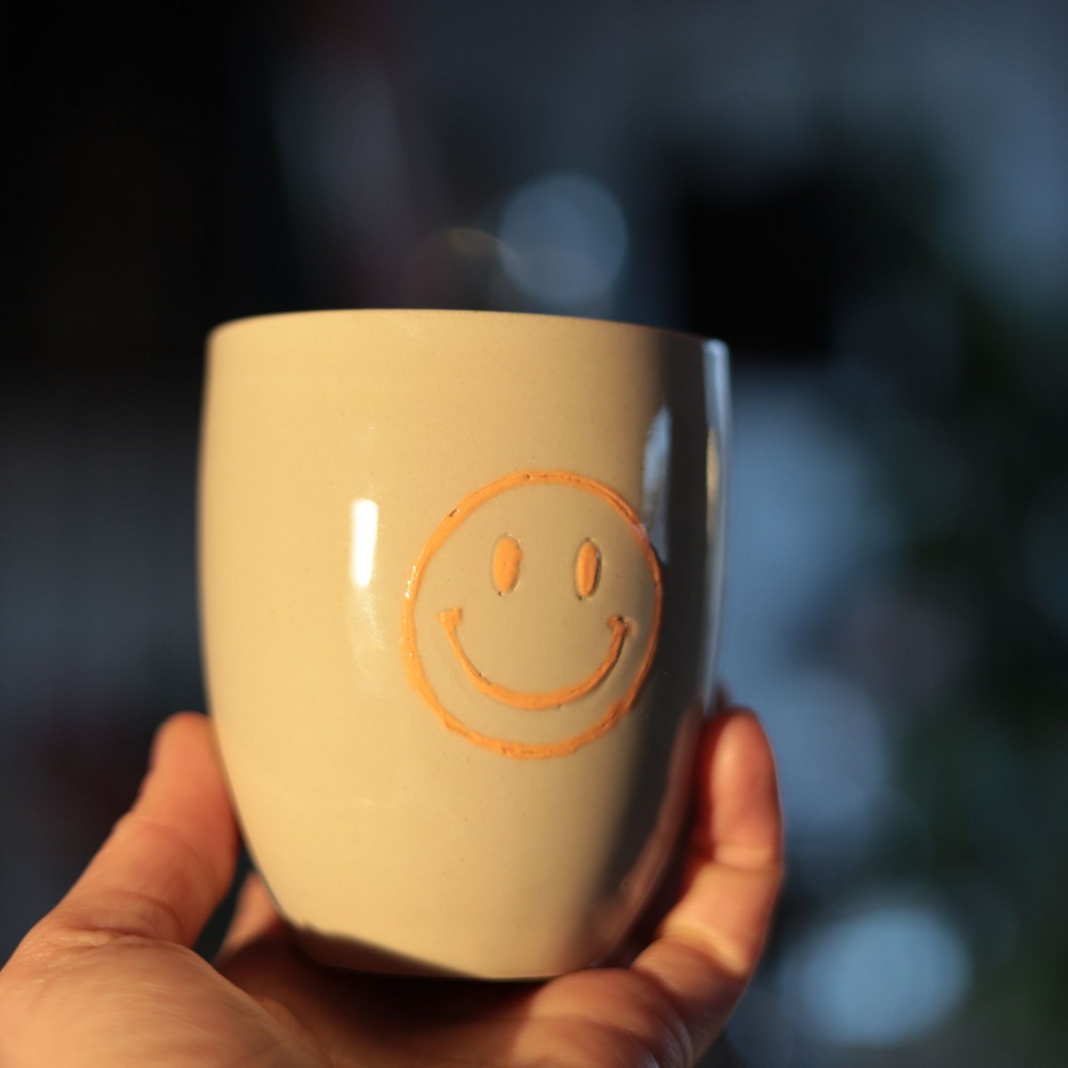 Smiley Cup Keramikbecher handgemacht,GROß + ORANGE | 280 ml | Becher mit Smiley | Minimalistische Keramik | Handmade Mug Unikat