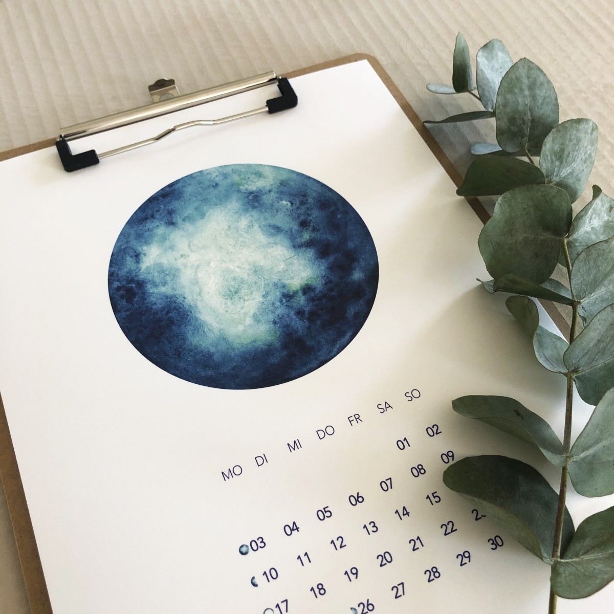 Kalender mit Mondaqaurellen 2023, DIN A4, Mondkalender- SANS.