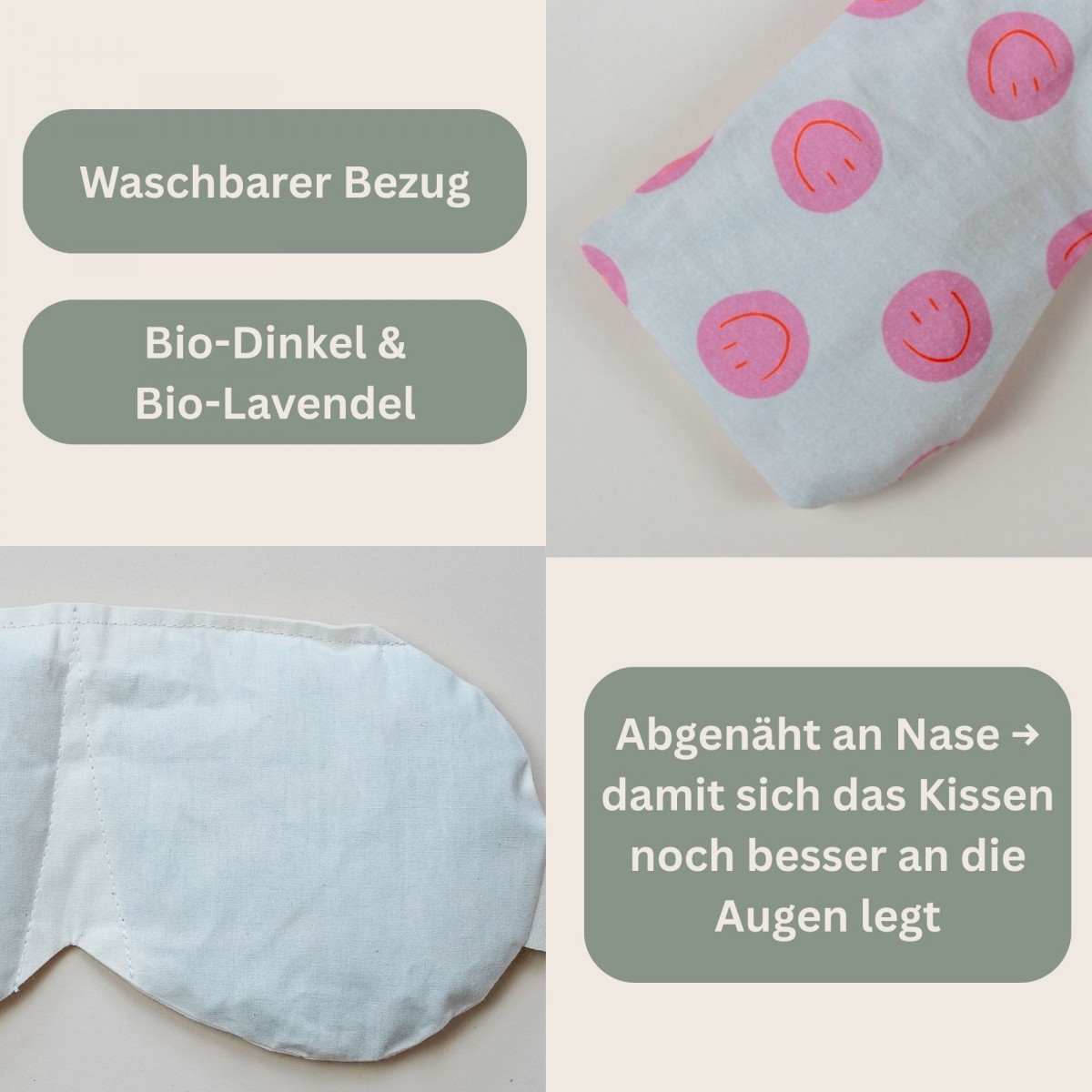 Meditationskissen für Augen – Bio Dinkel Lavendel Füllung, perfekt für Yoga & Entspannung „ Smiley Pink“ - Tochter von Walter
