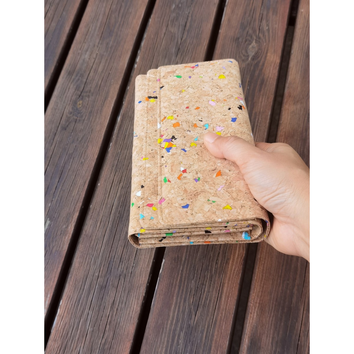Handgefertigte dreifache Geldbörse, Premium Portemonnaie aus Kork, Geldbeutel Damen/ Herren, Brieftasche mit Kartenfächern