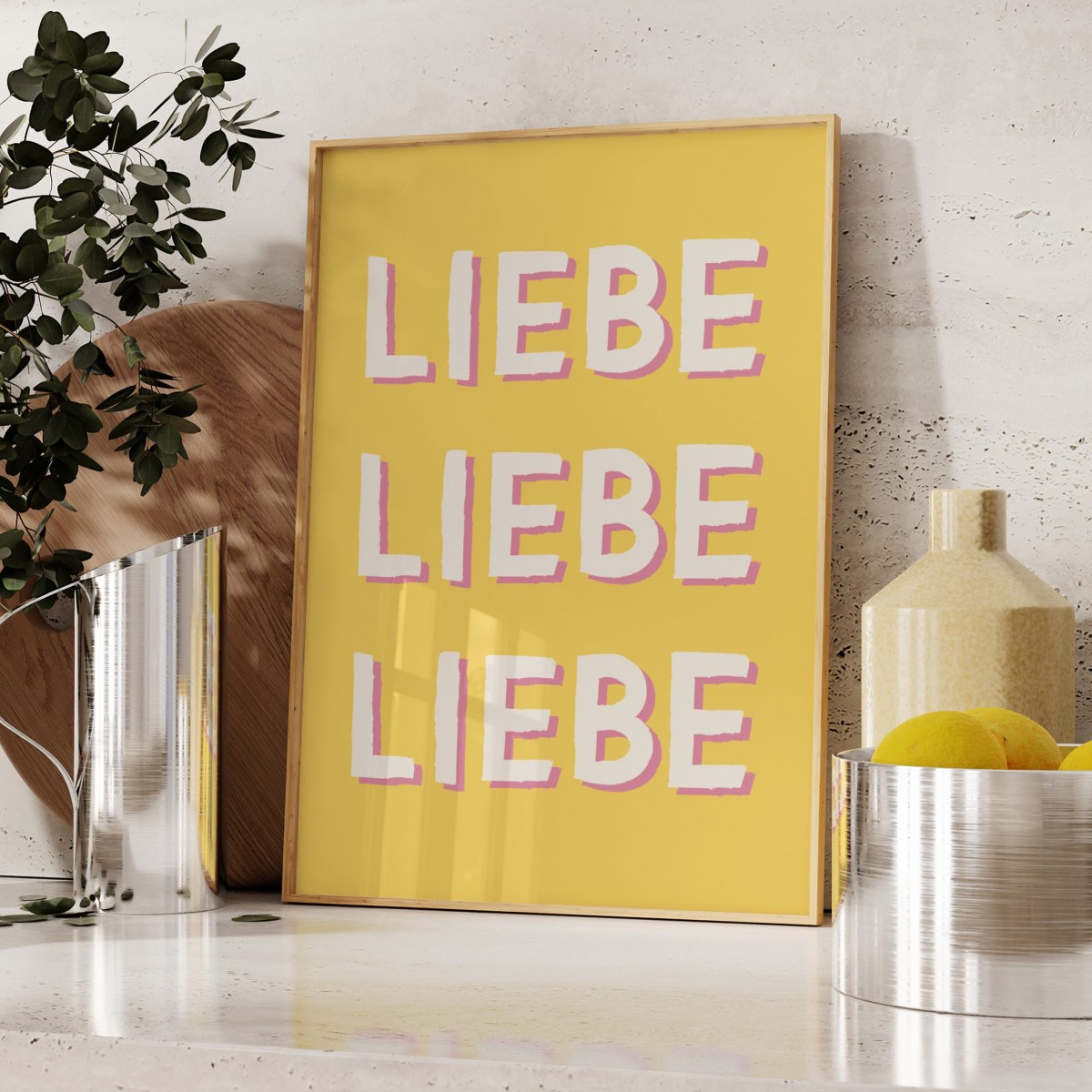 vonSUSI Fine Art Poster mit Typografie "Liebe" in gelb, Din A4-A1