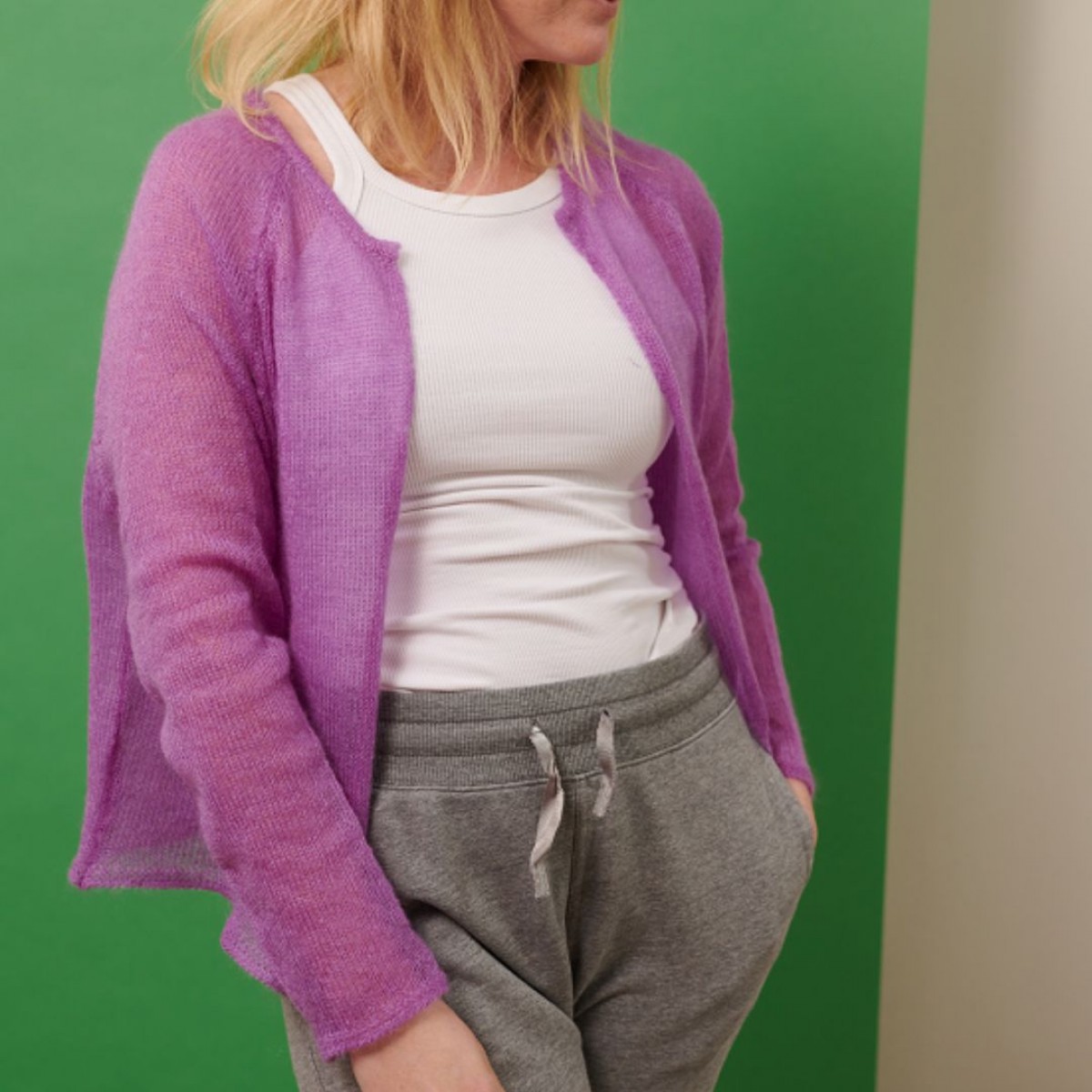 Mohair Cardigan XENIA mit Fältchen (lila) von wildes.