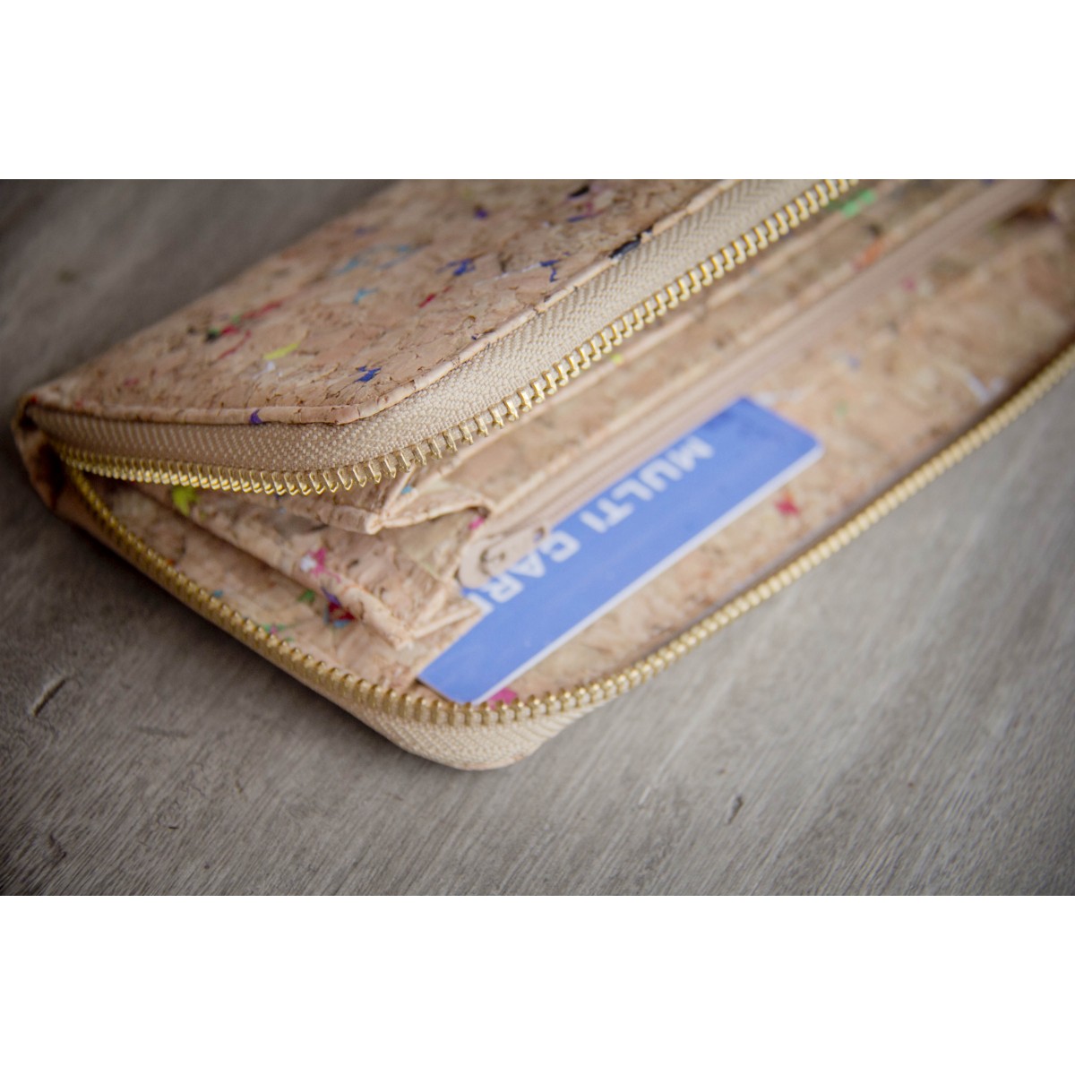 Kork Portemonnaie / Brieftasche mit Farb-Akzenten und Zipper BY COPALA