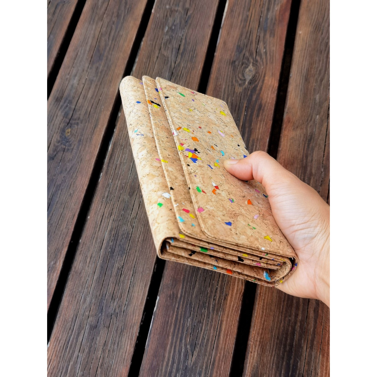Handgefertigte dreifache Geldbörse, Premium Portemonnaie aus Kork, Geldbeutel Damen/ Herren, Brieftasche mit Kartenfächern