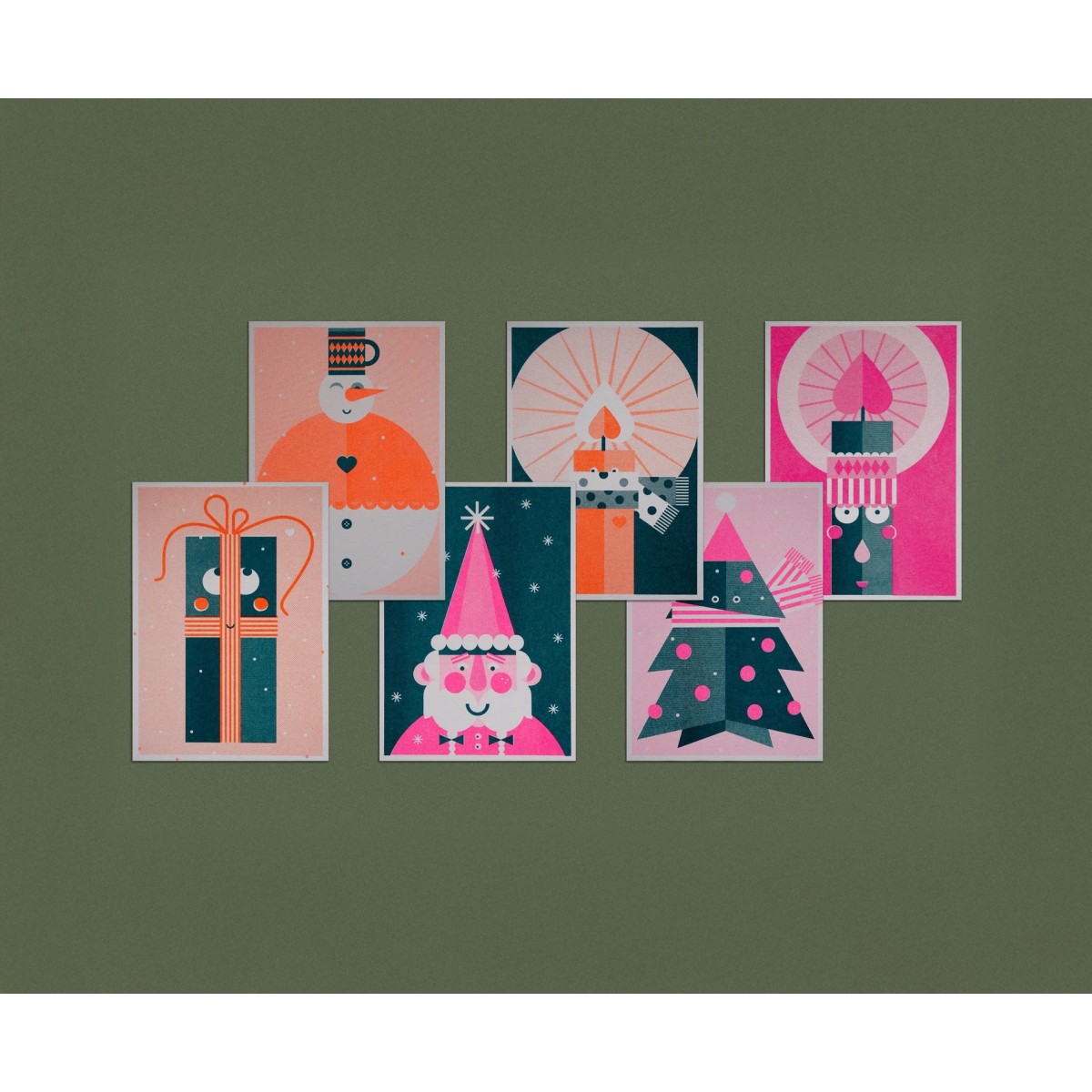 Weihnachtskarten Risographie / 6er Set / The Happy Club