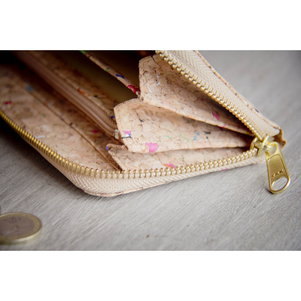 Kork Portemonnaie / Brieftasche mit Farb-Akzenten und Zipper BY COPALA