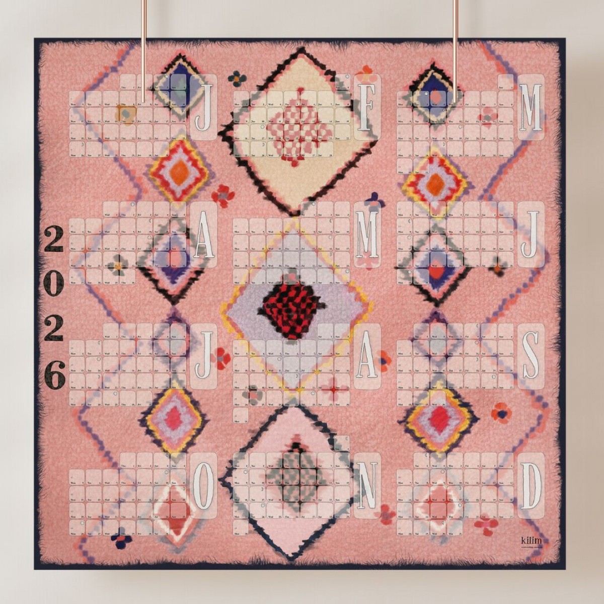 Fine Art Wandkalender 2026 Babouche pastellrosa / kilim